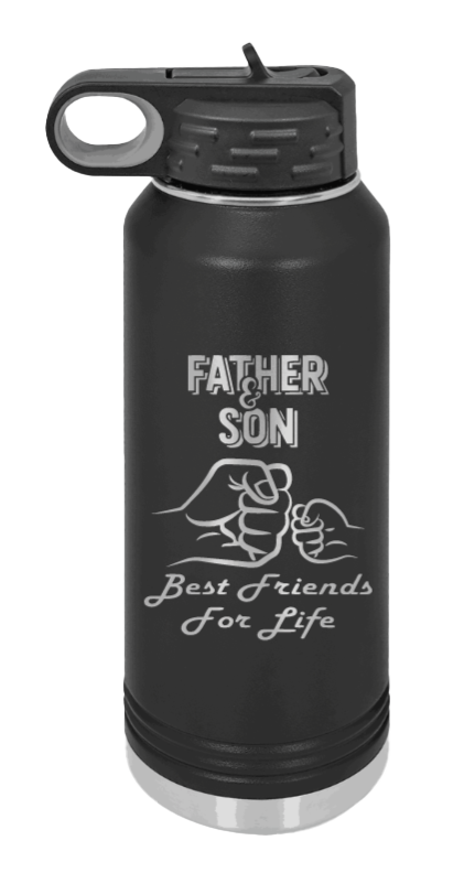 Father And Son Fist Bump - 32oz Water Bottle Laser Engraved- Black