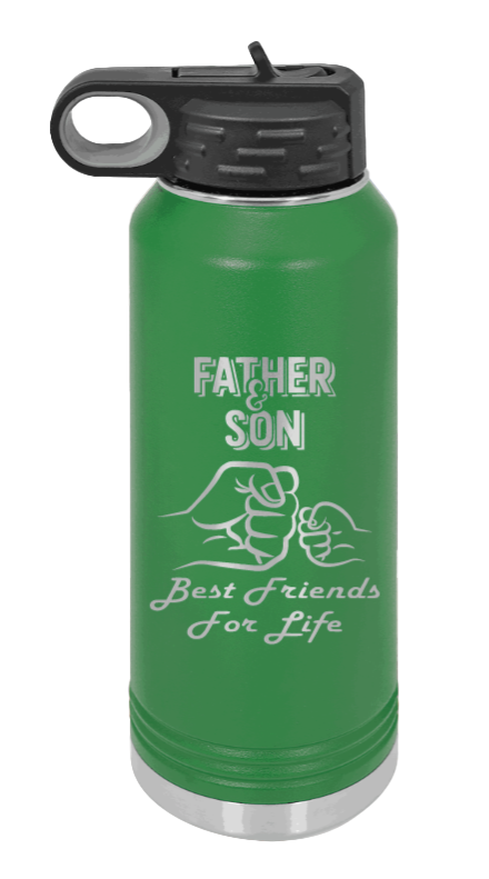 Father And Son Fist Bump - 32oz Water Bottle Laser Engraved- Green