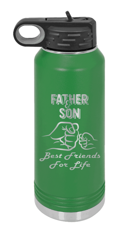 Father And Son Fist Bump - 32oz Water Bottle Laser Engraved- Green