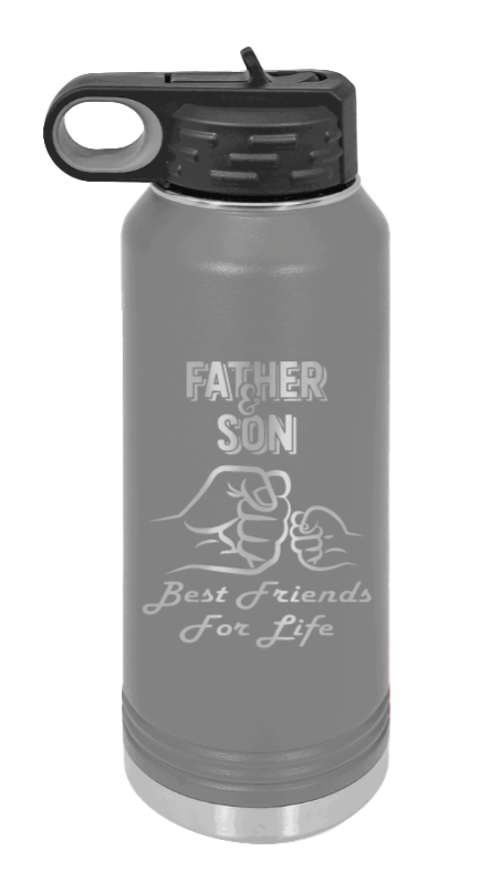Father And Son Fist Bump - 32oz Water Bottle Laser Engraved- Dark Grey
