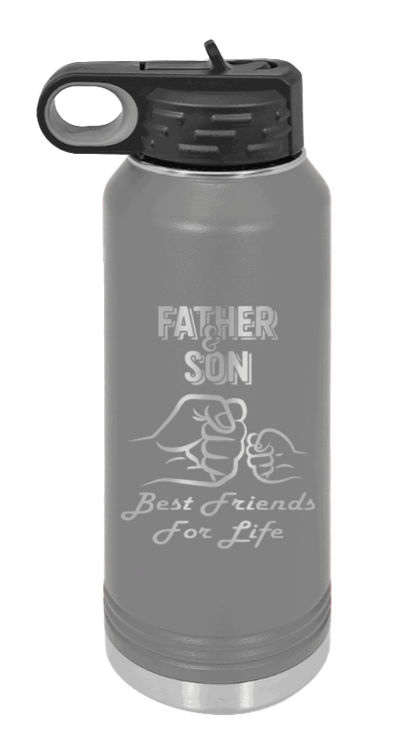 Father And Son Fist Bump - 32oz Water Bottle Laser Engraved- Dark Grey