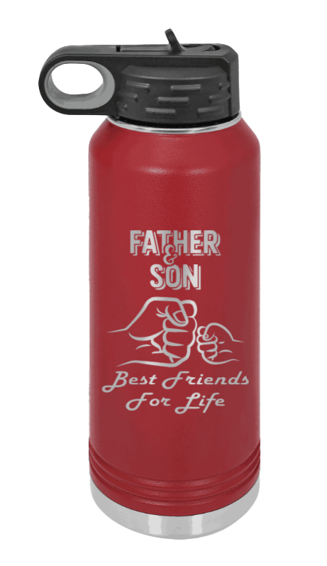 Father And Son Fist Bump - 32oz Water Bottle Laser Engraved- Maroon