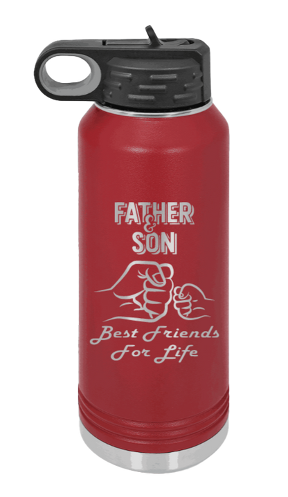 Father And Son Fist Bump - 32oz Water Bottle Laser Engraved- Maroon