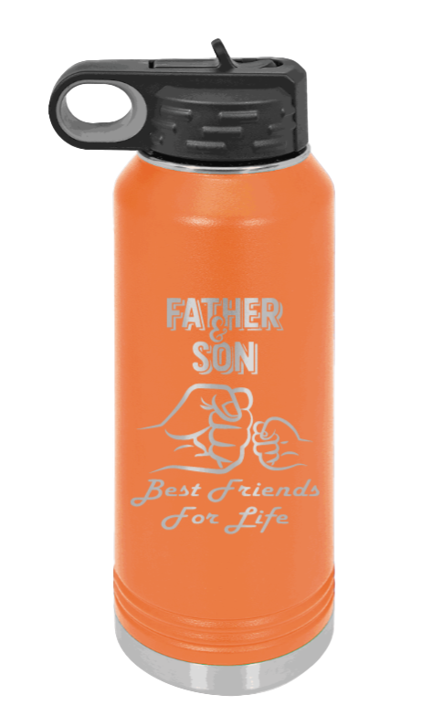 Father And Son Fist Bump - 32oz Water Bottle Laser Engraved- Orange