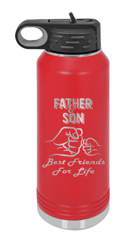 Father And Son Fist Bump - 32oz Water Bottle Laser Engraved- Red