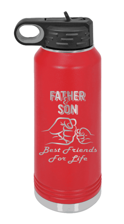 Father And Son Fist Bump - 32oz Water Bottle Laser Engraved- Red