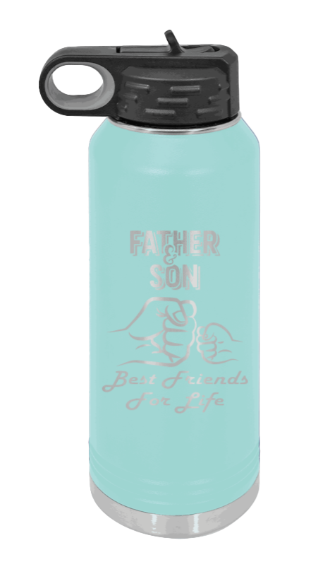 Father And Son Fist Bump - 32oz Water Bottle Laser Engraved- Teal
