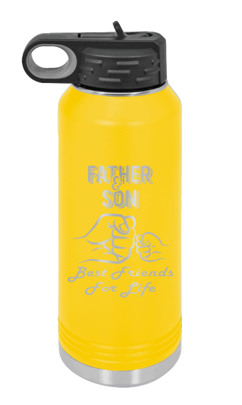 Father And Son Fist Bump - 32oz Water Bottle Laser Engraved- Yellow