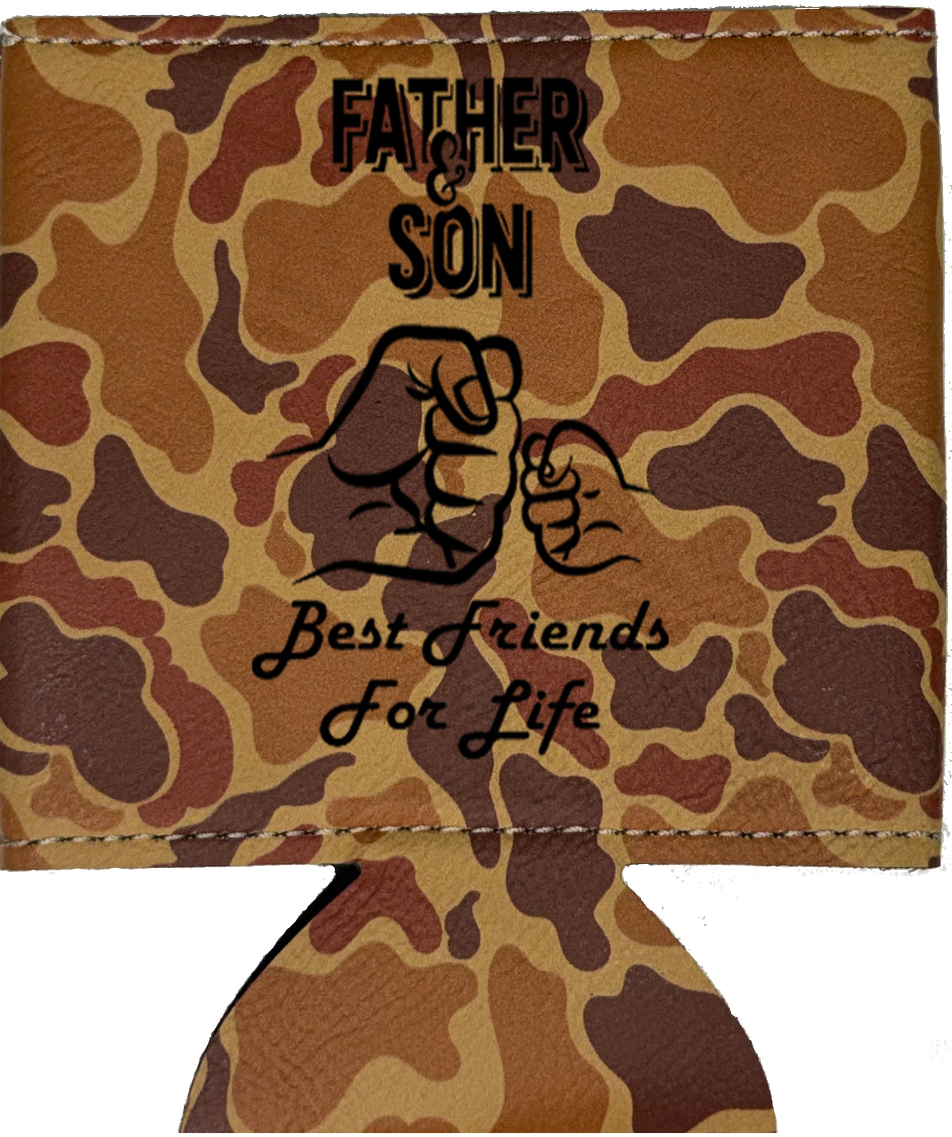 Father & Son Fist Bump Leatherette Koosie-Drake Duck Camo