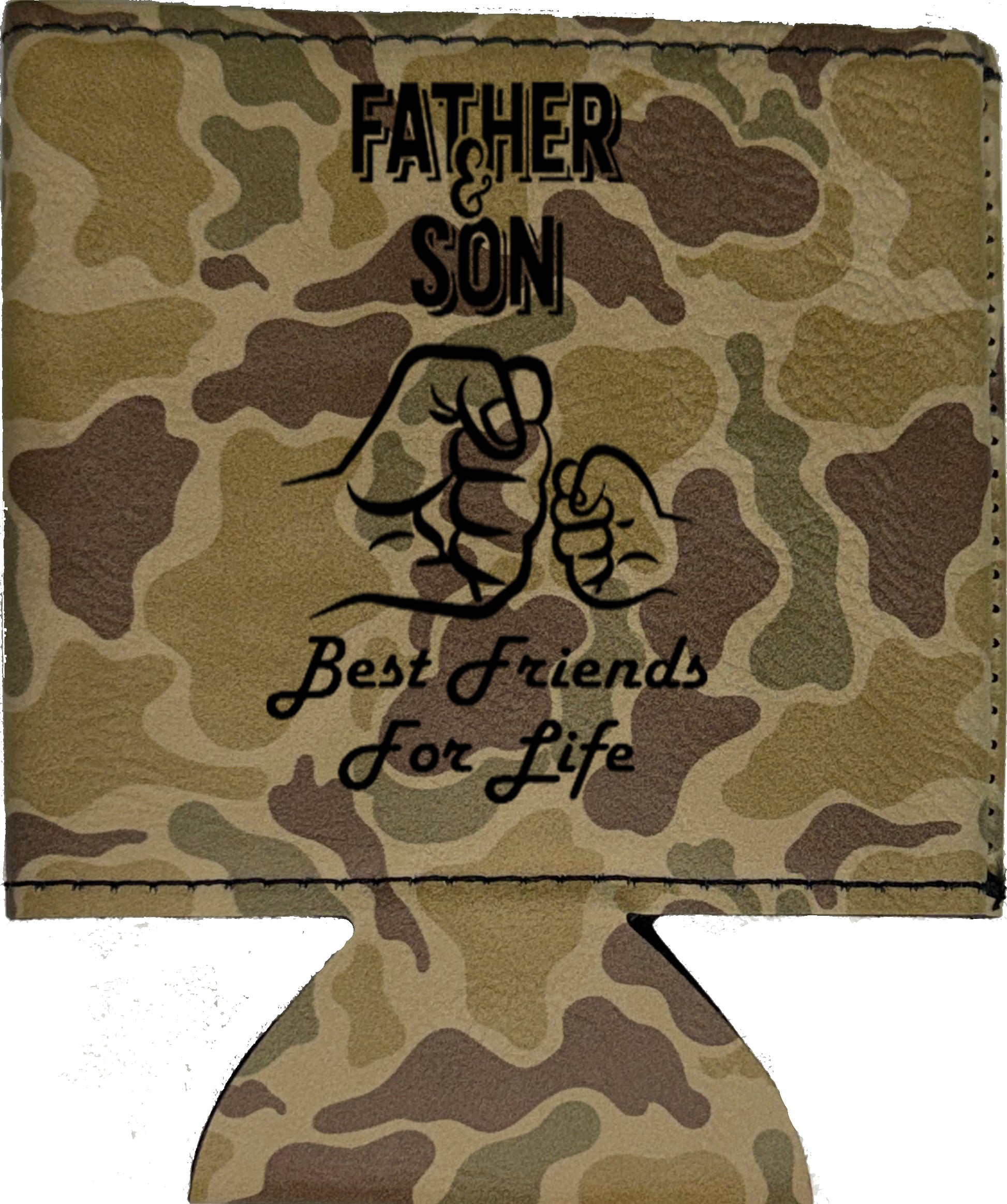 Father & Son Fist Bump Magnetic Leather Koozie-Duck Camo