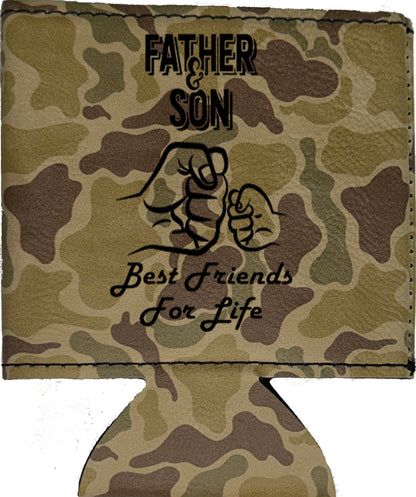 Father & Son Fist Bump Magnetic Leather Koozie-Duck Camo