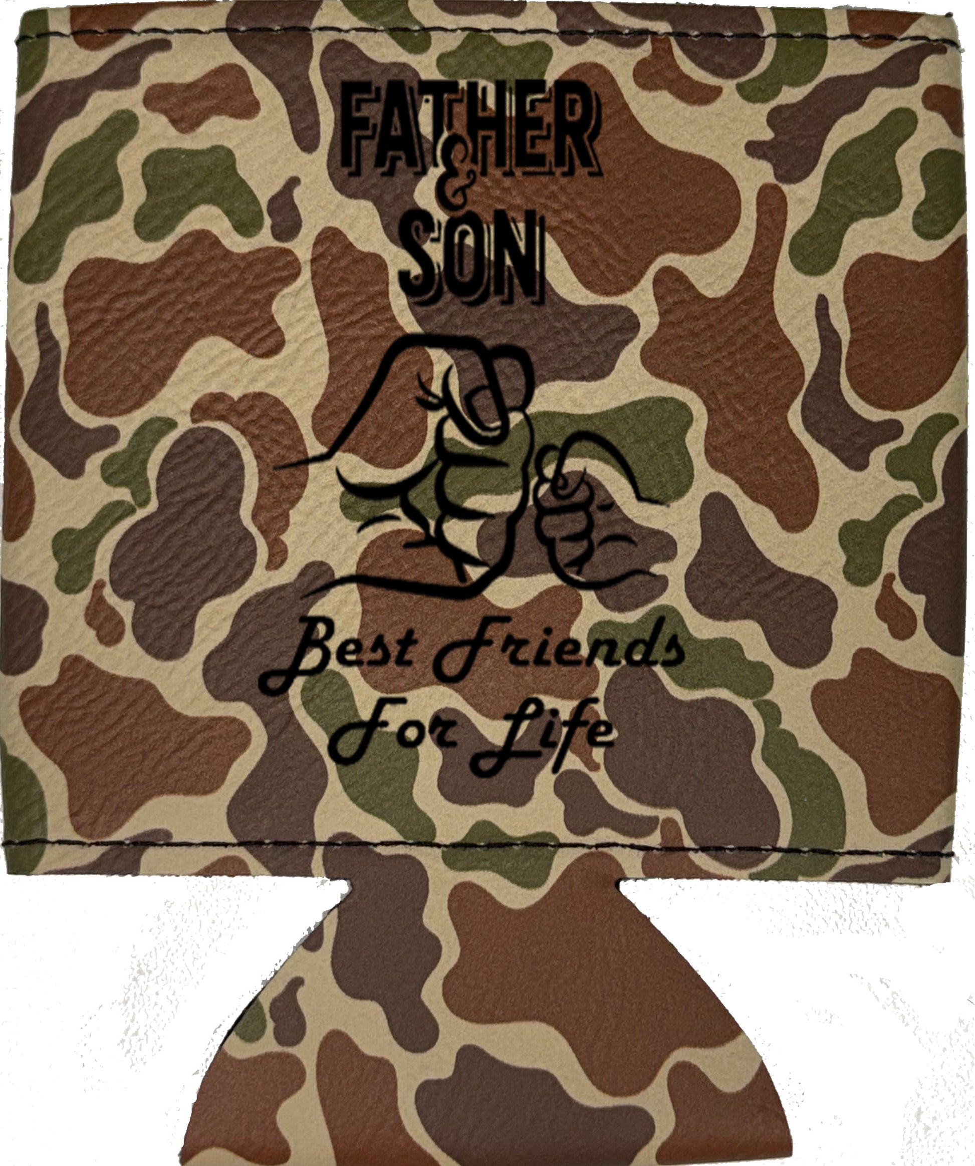 Father & Son Fist Bump Magnetic Leather Koozie-Fowl Play Camo