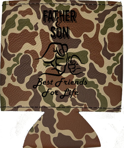 Father & Son Fist Bump Magnetic Leather Koozie-Fowl Play Camo