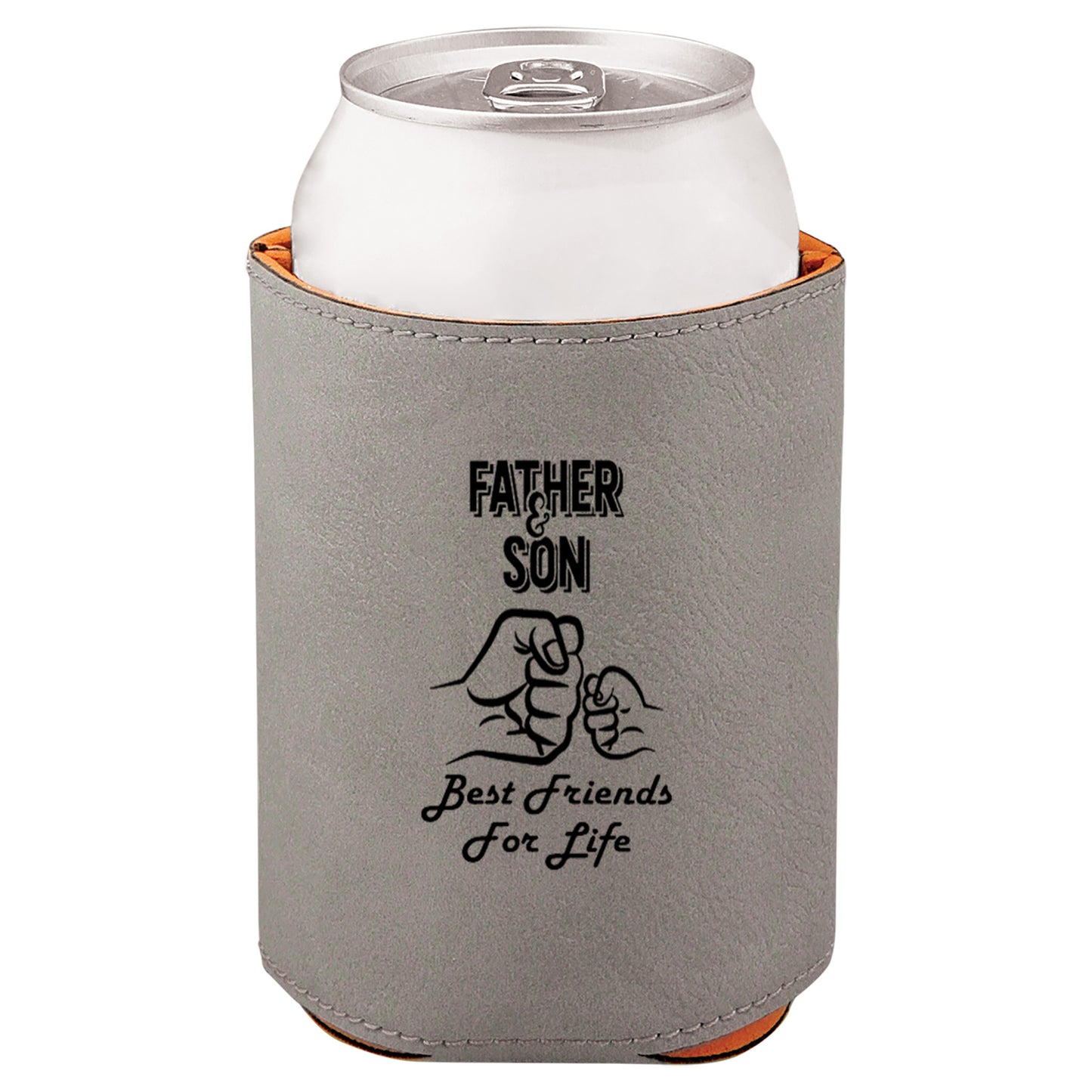 Father & Son Fist Bump Leatherette Koosie-Gray