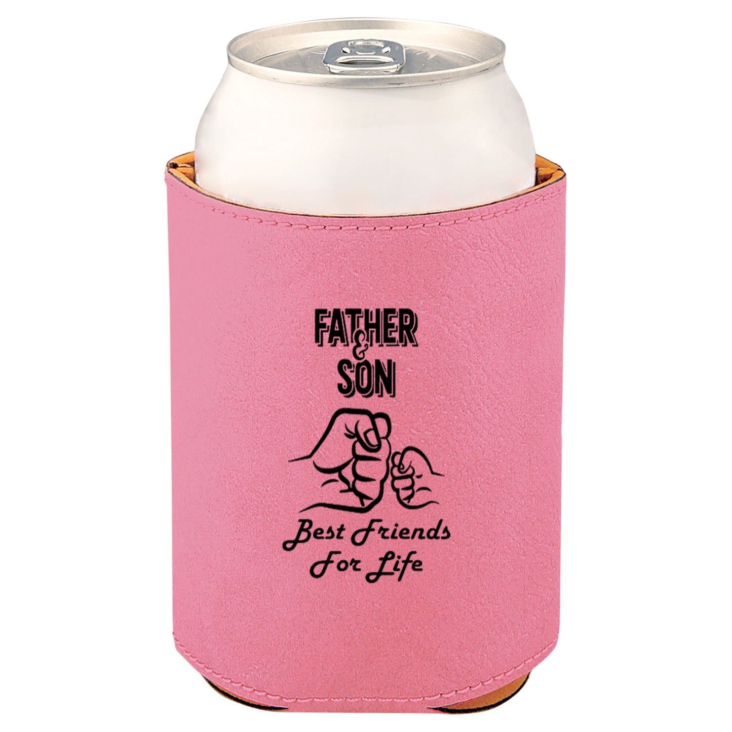 Father & Son Fist Bump Leatherette Koosie-Pink