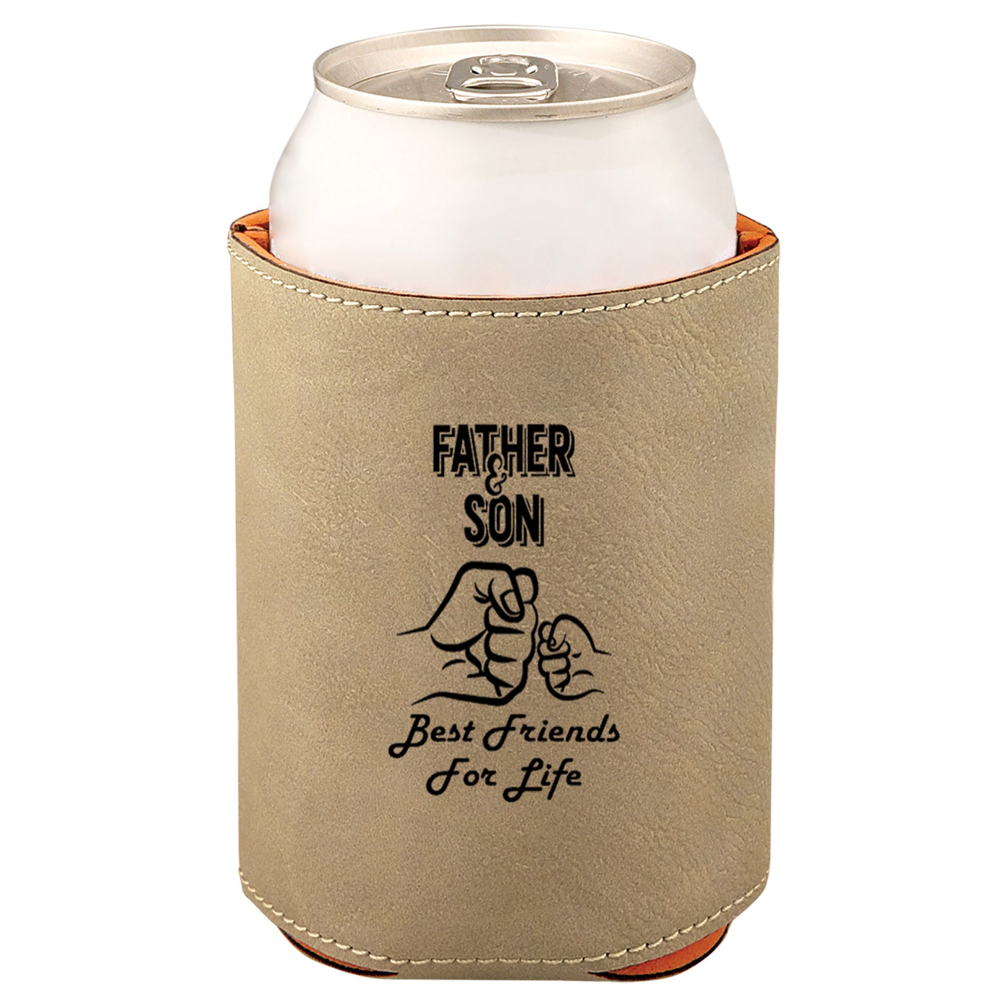 Father & Son Fist Bump Leatherette Koosie-Tan