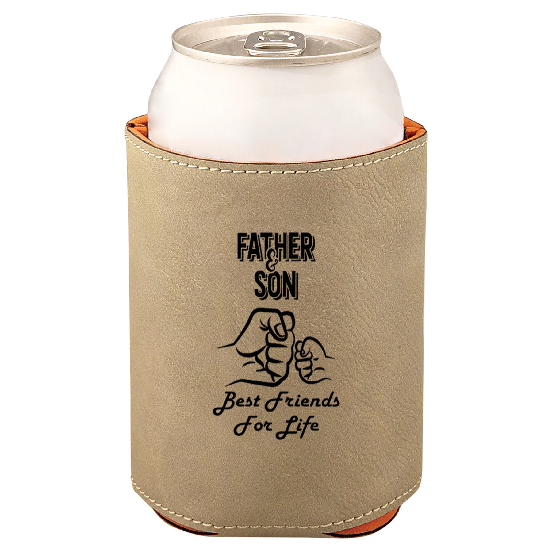 Father & Son Fist Bump Leatherette Koosie-Tan