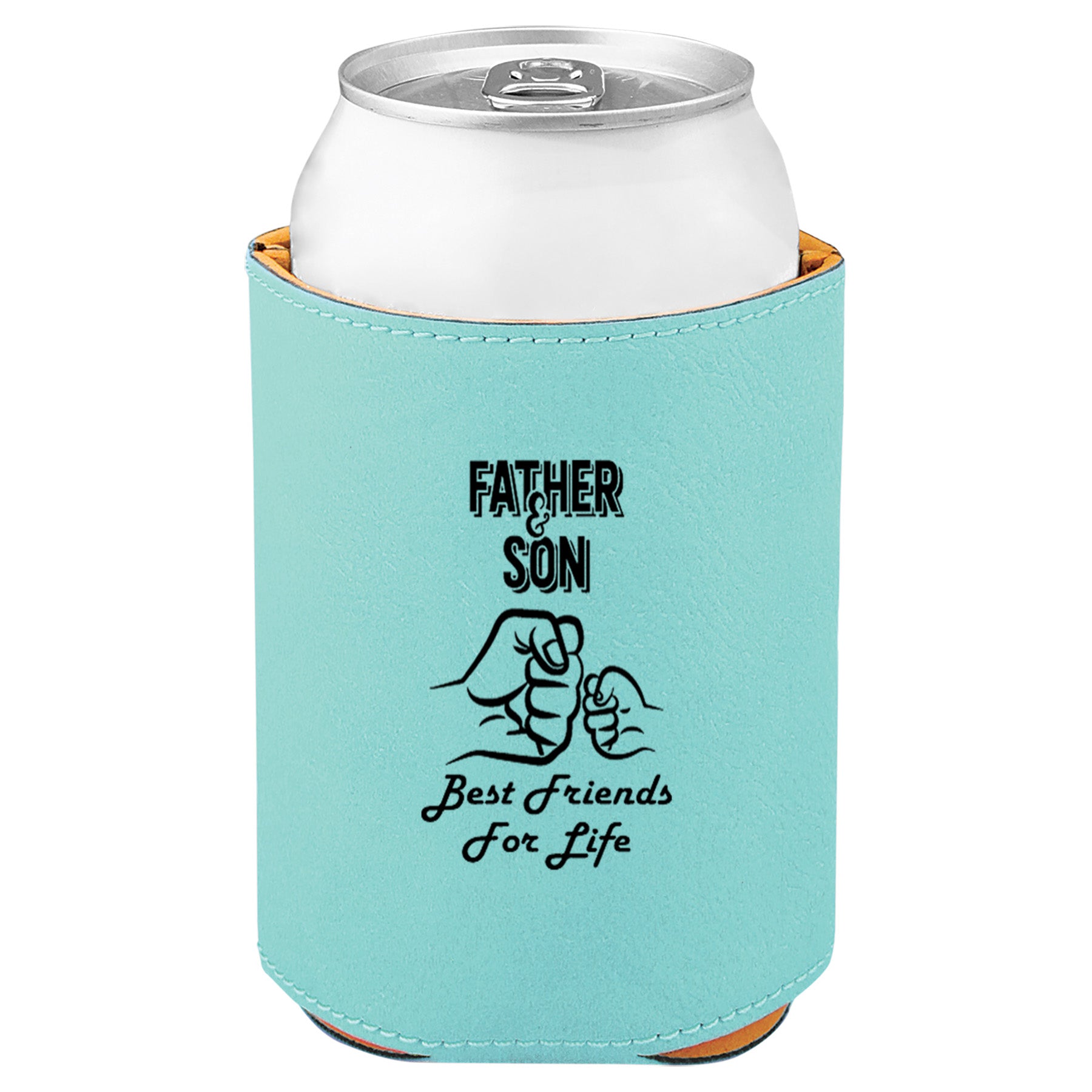 Father & Son Fist Bump Leatherette Koosie-Teal