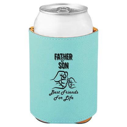 Father & Son Fist Bump Leatherette Koosie-Teal