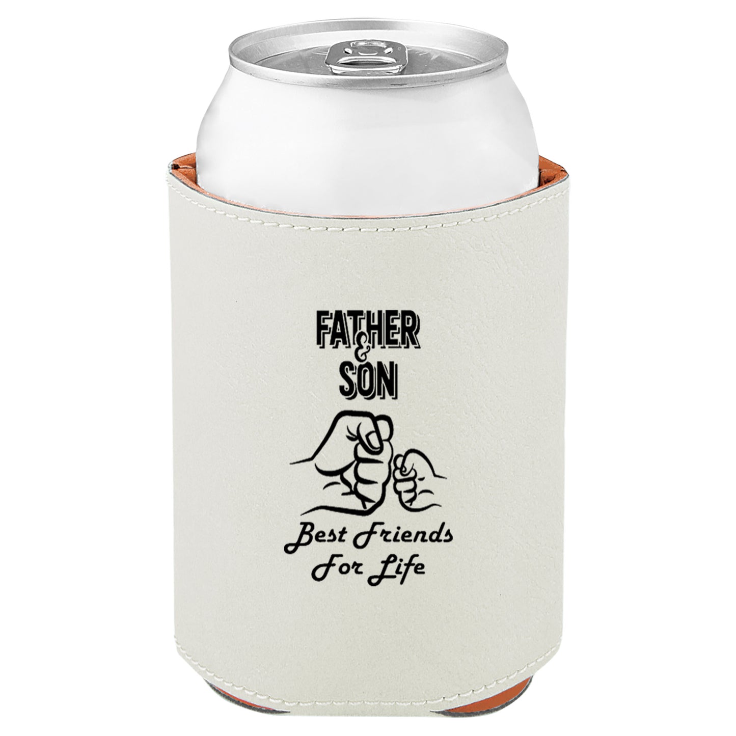 Father & Son Fist Bump Leatherette Koosie-White