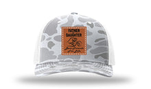 Load image into Gallery viewer, Father &amp; Daughter Fist Bump Leather Patch Richardson 112PFP Camo Hat
