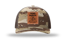 Load image into Gallery viewer, Father &amp; Daughter Fist Bump Leather Patch Richardson 112PFP Camo Hat
