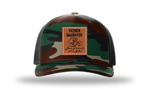 Load image into Gallery viewer, Father &amp; Daughter Fist Bump Leather Patch Richardson 112PFP Camo Hat
