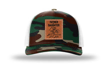 Load image into Gallery viewer, Father &amp; Daughter Fist Bump Leather Patch Richardson 112PFP Camo Hat
