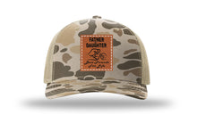 Load image into Gallery viewer, Father &amp; Daughter Fist Bump Leather Patch Richardson 112PFP Camo Hat
