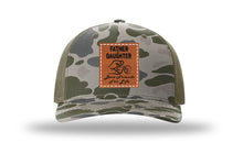 Load image into Gallery viewer, Father &amp; Daughter Fist Bump Leather Patch Richardson 112PFP Camo Hat
