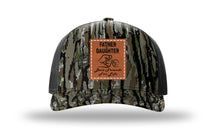 Load image into Gallery viewer, Father &amp; Daughter Fist Bump Leather Patch Richardson 112PFP Camo Hat
