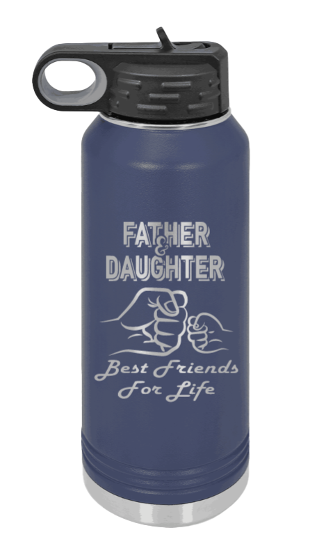 Father & Daughter Fist Bump - 32oz Water Bottle Laser Engraved- Navy