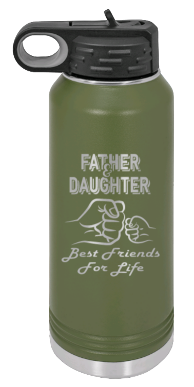 Father & Daughter Fist Bump - 32oz Water Bottle Laser Engraved- Olive