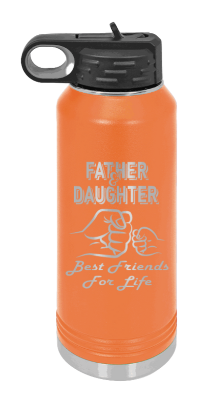 Father & Daughter Fist Bump - 32oz Water Bottle Laser Engraved- Orange
