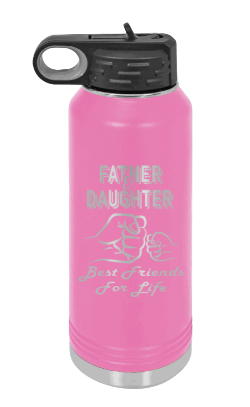 Father & Daughter Fist Bump - 32oz Water Bottle Laser Engraved- Pink