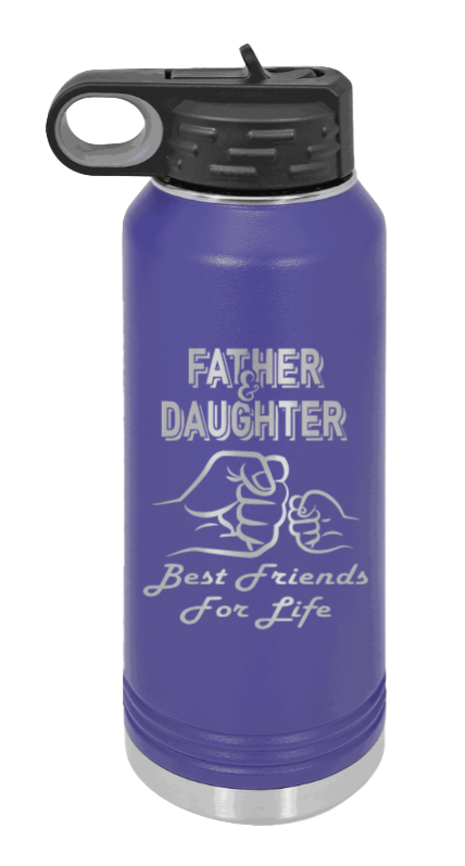 Father & Daughter Fist Bump - 32oz Water Bottle Laser Engraved- Purple