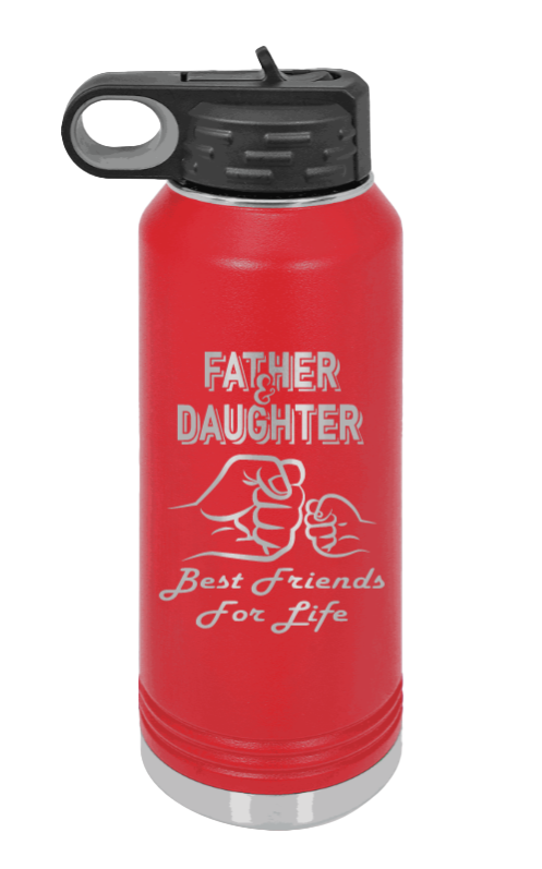 Father & Daughter Fist Bump - 32oz Water Bottle Laser Engraved- Red