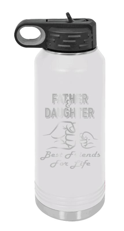 Father & Daughter Fist Bump - 32oz Water Bottle Laser Engraved- White