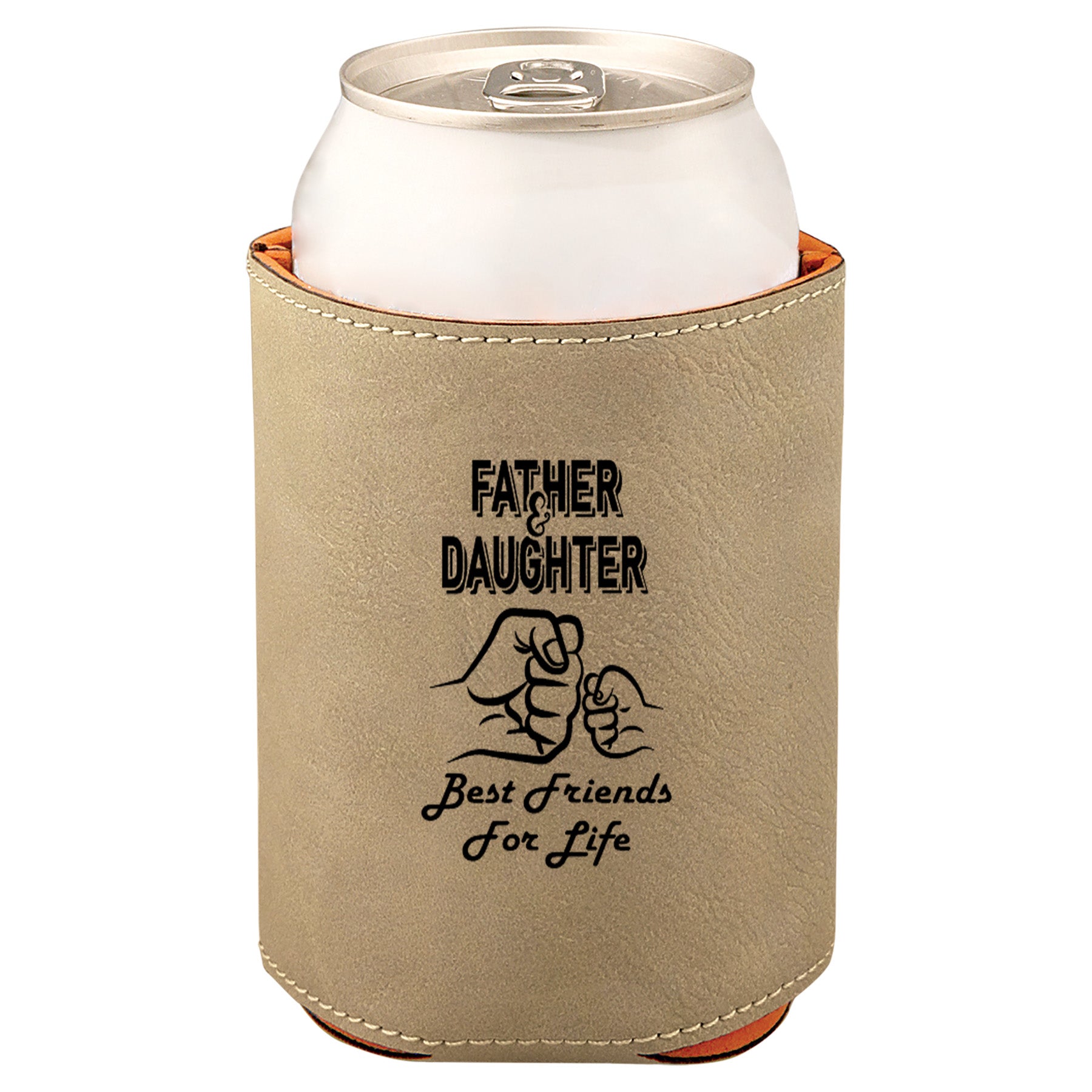 Father & Daughter Fist Bump Leatherette Koosie-Tan