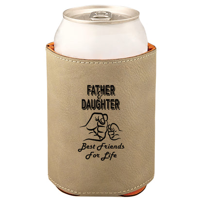 Father & Daughter Fist Bump Leatherette Koosie-Tan