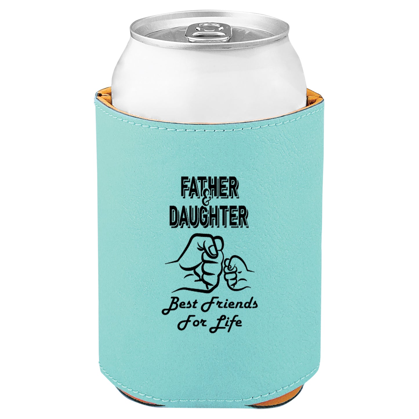 Father & Daughter Fist Bump Leatherette Koosie-Teal