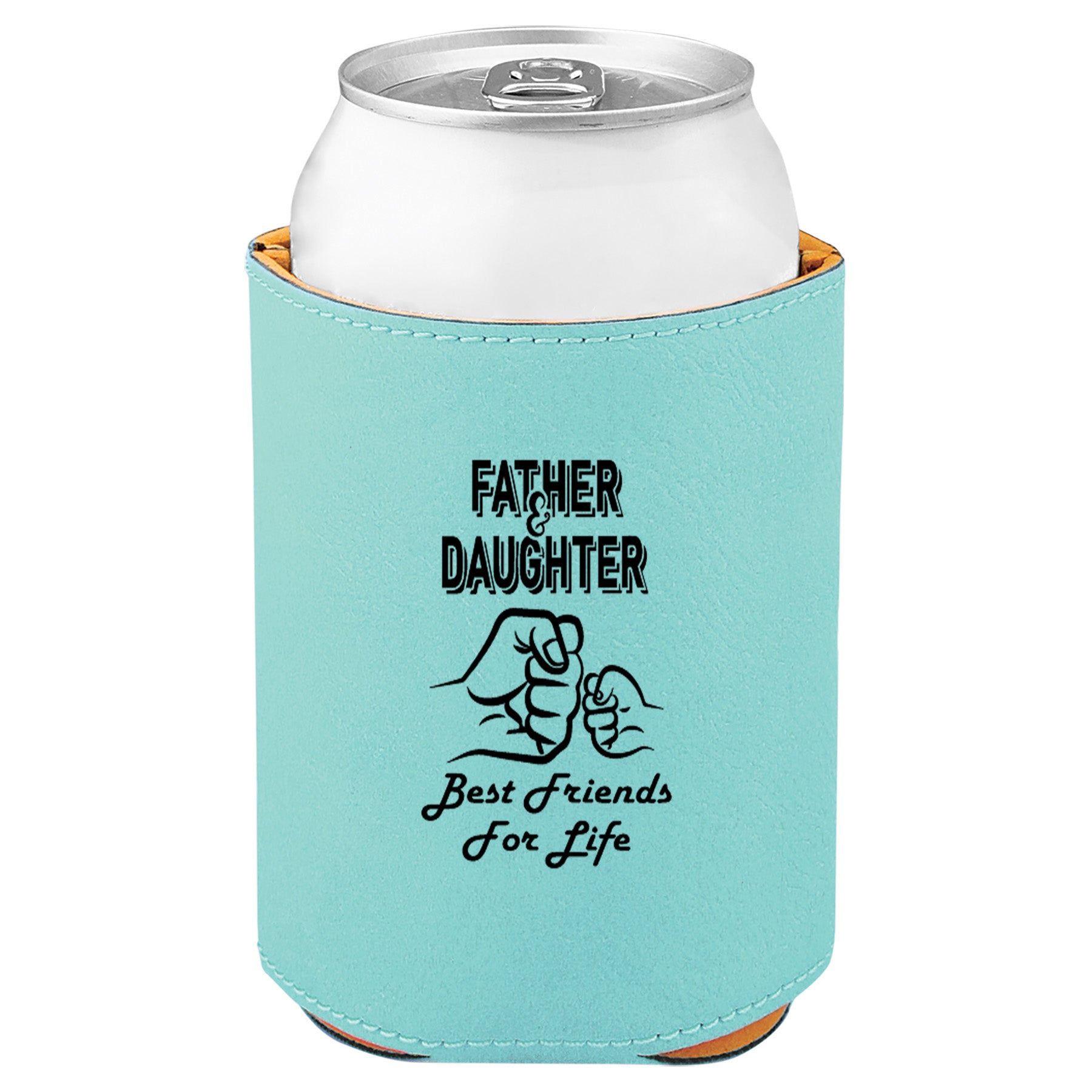 Father & Daughter Fist Bump Leatherette Koosie-Teal