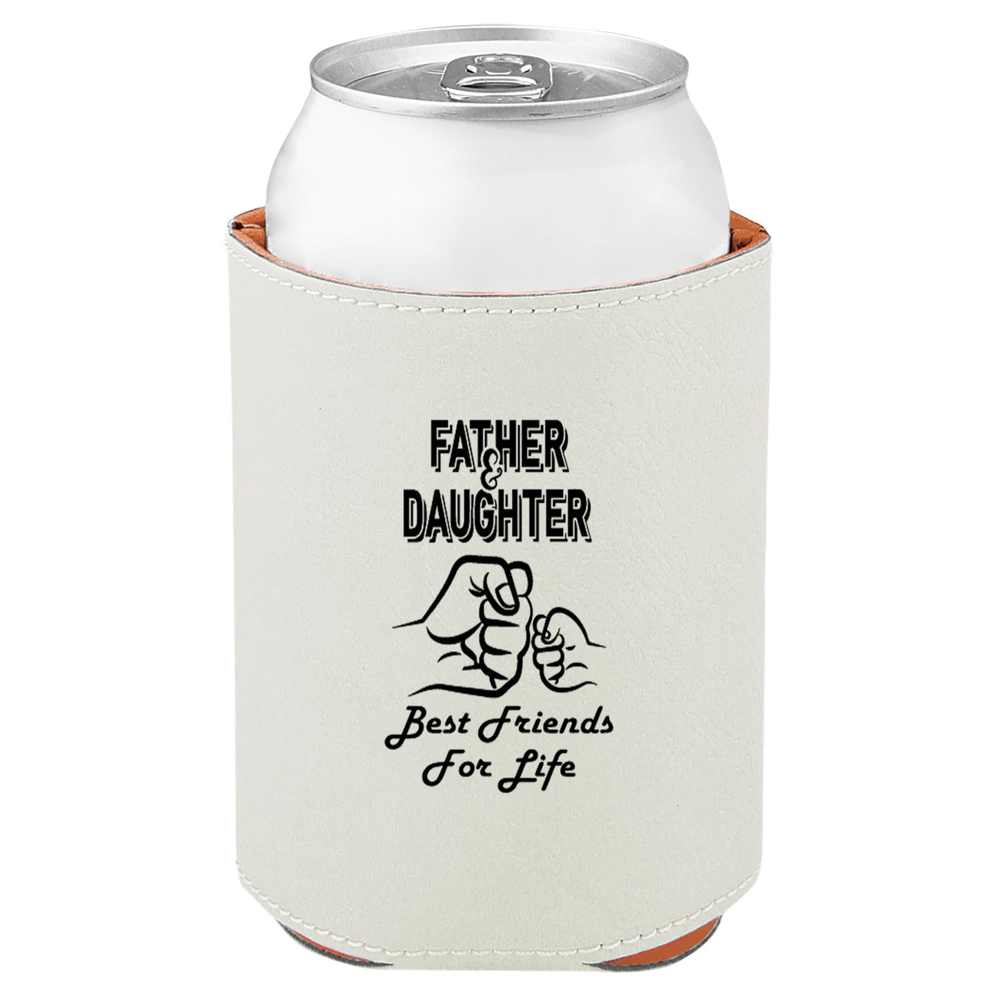 Father & Daughter Fist Bump Leatherette Koosie-White