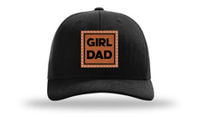 Load image into Gallery viewer, Richarson 112 Black Hat with &#39;Girl Dad&#39; text Rawhide Leather Patch Hat with White stitching.
