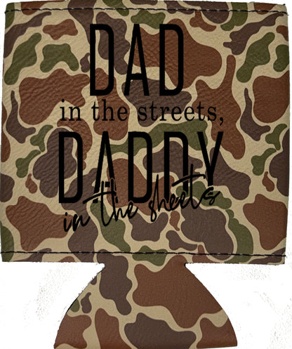 Daddy In The Sheets Magnetic Leather Koozie-Fowl Play Camo