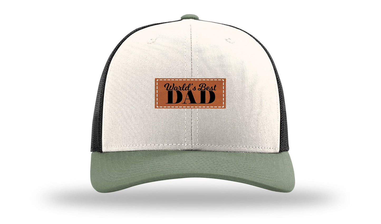 World's Best Dad Leather Patch Richardson 112 Hat