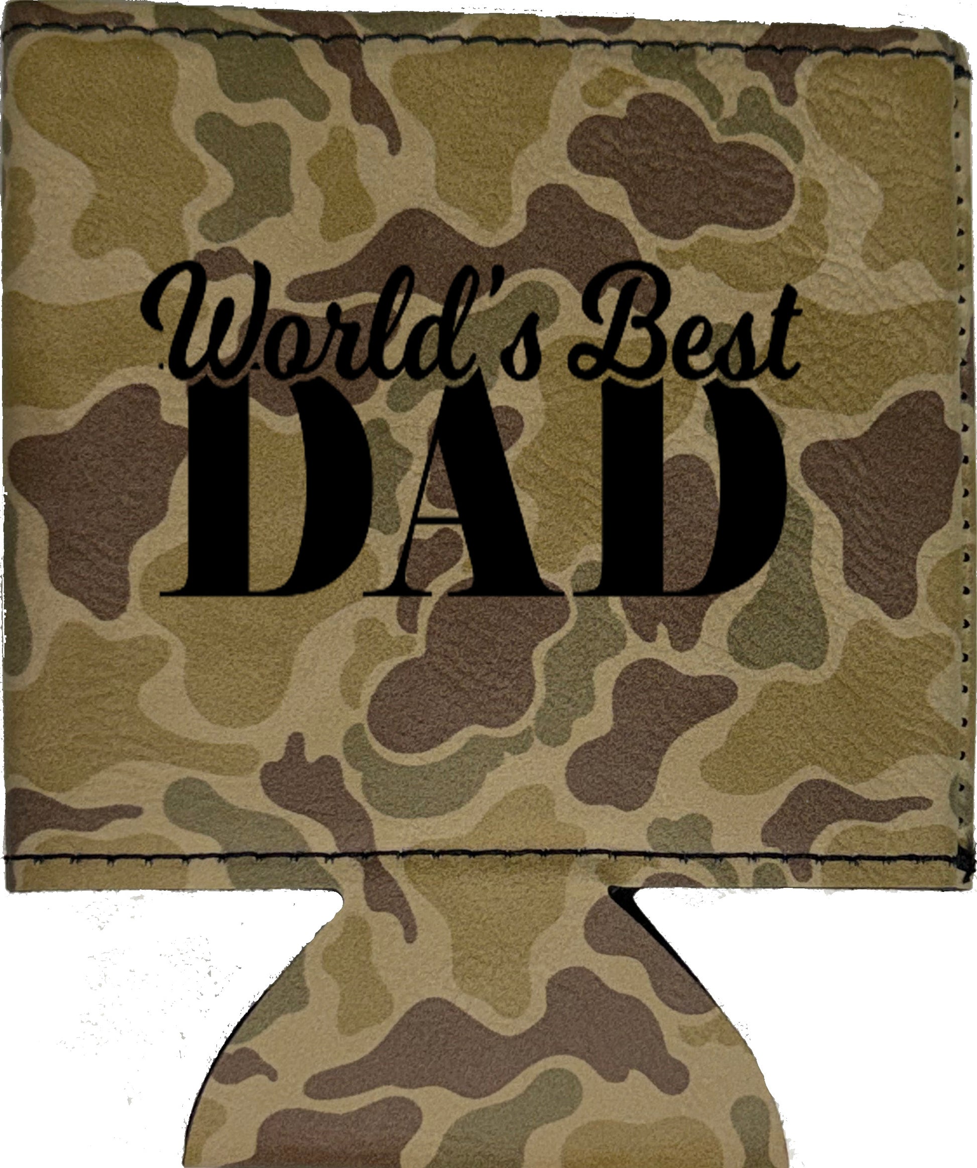 World's Best Dad Magnetic Leather Koozie-Duck Camo