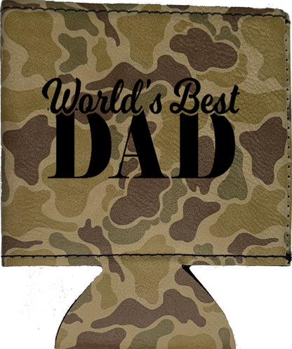 World's Best Dad Magnetic Leather Koozie-Duck Camo