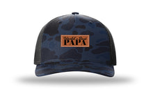 Load image into Gallery viewer, World&#39;s Best Papa Leather Patch Richardson 112PFP Camo Hat
