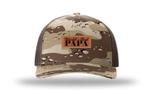 Load image into Gallery viewer, World&#39;s Best Papa Leather Patch Richardson 112PFP Camo Hat
